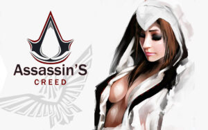 A female Assassin in cosplay for the game Assassin's Creed